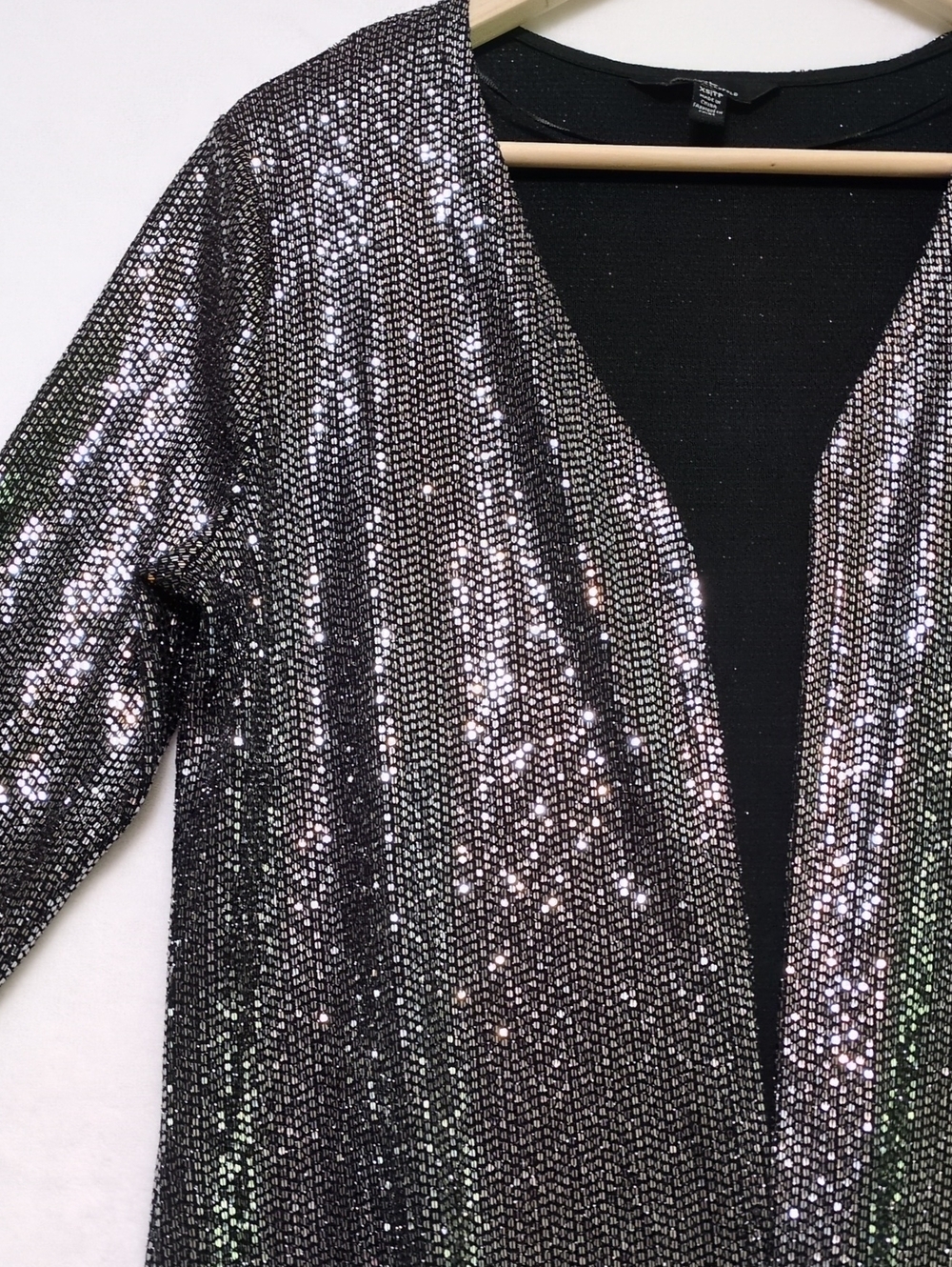 Jules & Leopold Holographic Metallic Sparkle Open Front Duster Cardigan XS Black